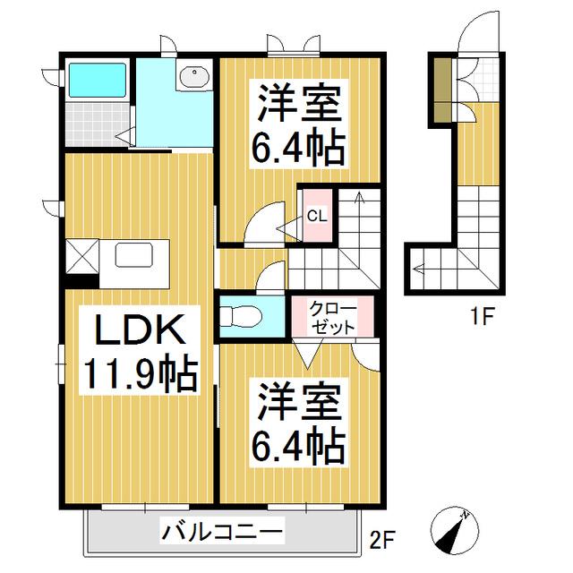 シャーメゾン ポム(2LDK/2階)の間取り写真