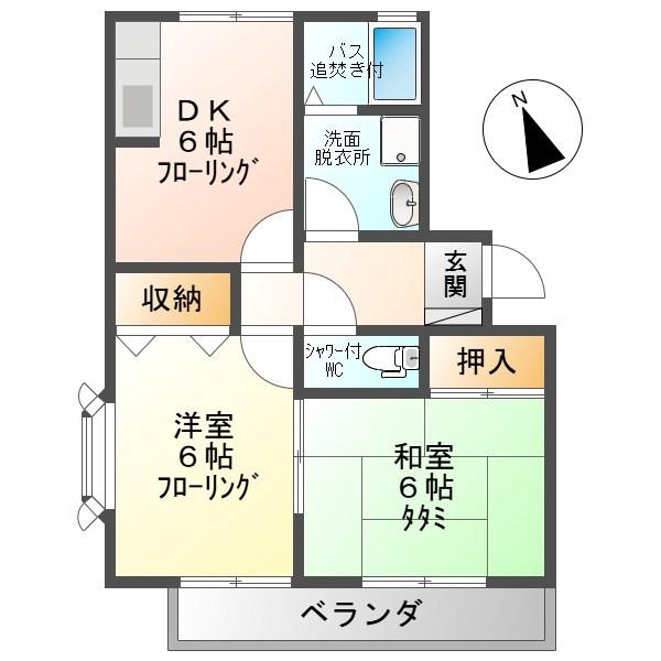 サンハイツB(2DK/2階)の間取り写真