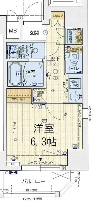 ララプレイス京町堀プロムナード(1K/9階)の間取り写真