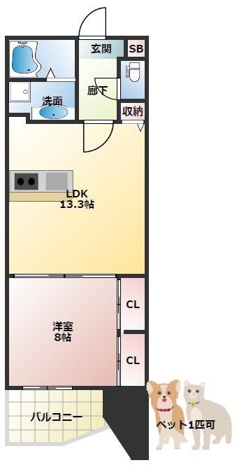 ルクレ阿波座レジデンス(1LDK/6階)の間取り写真