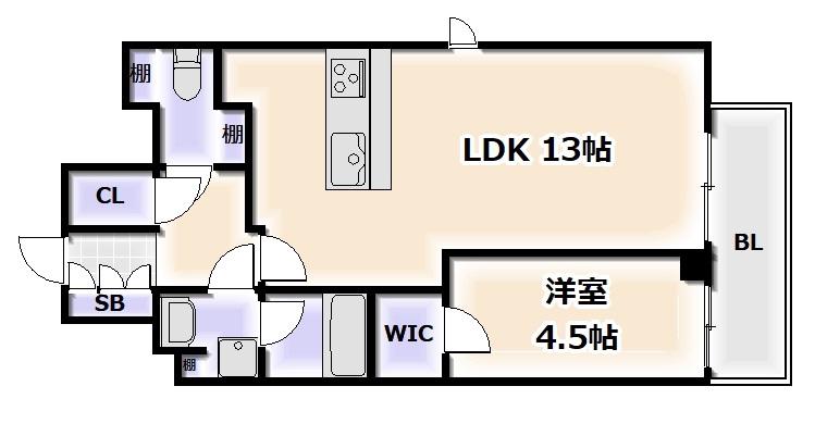 SPLENDIDE NAMBAIII(1LDK/13階)の間取り写真