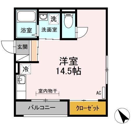 レセンテSFKA棟(ワンルーム/2階)の間取り写真