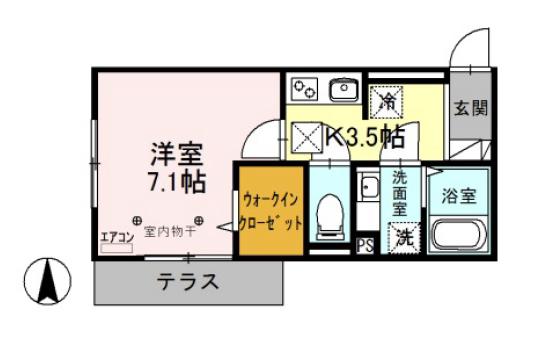 フレア仲町(1K/1階)の間取り写真