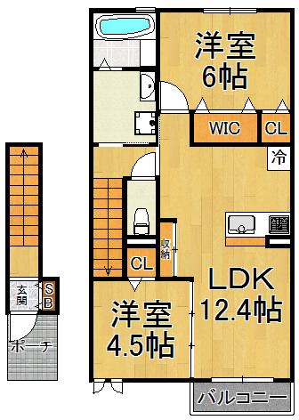 リヒトヴィラ Ⅰ(2LDK/2階)の間取り写真
