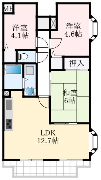 コンプリチェKATAYAMA(3LDK/4階)の間取り写真