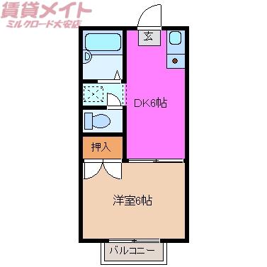 アドバンスD(1DK/2階)の間取り写真
