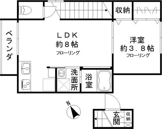 HAUOLI山王 B(1LDK/2階)の間取り写真
