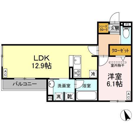 グラン ミリュウ(1LDK/2階)の間取り写真
