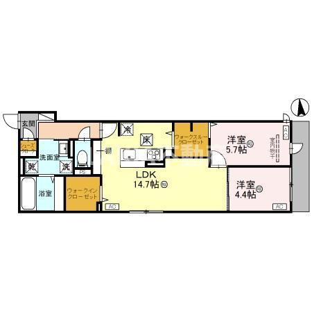 D-ROOM文の里(2LDK/1階)の間取り写真