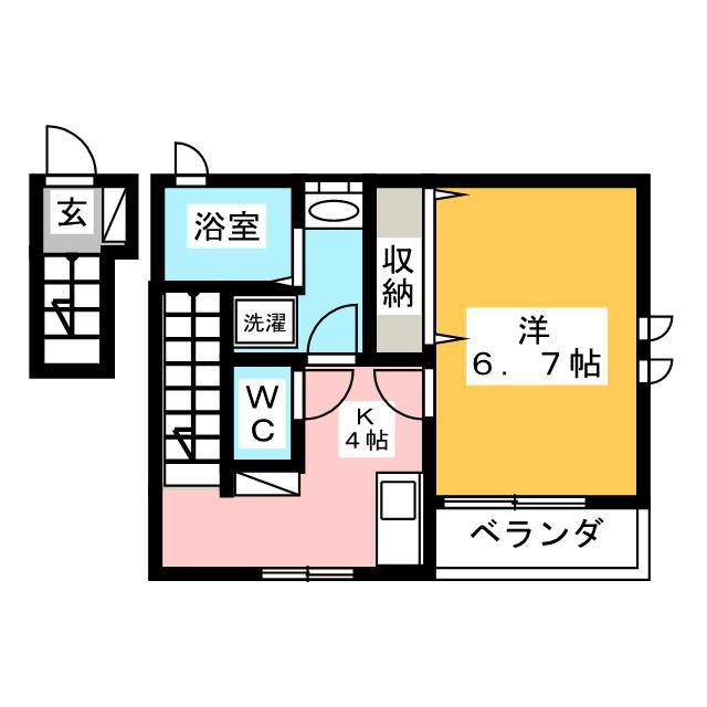 パレットハウスII(1K/2階)の間取り写真