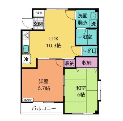 シャモニー(2LDK/2階)の間取り写真