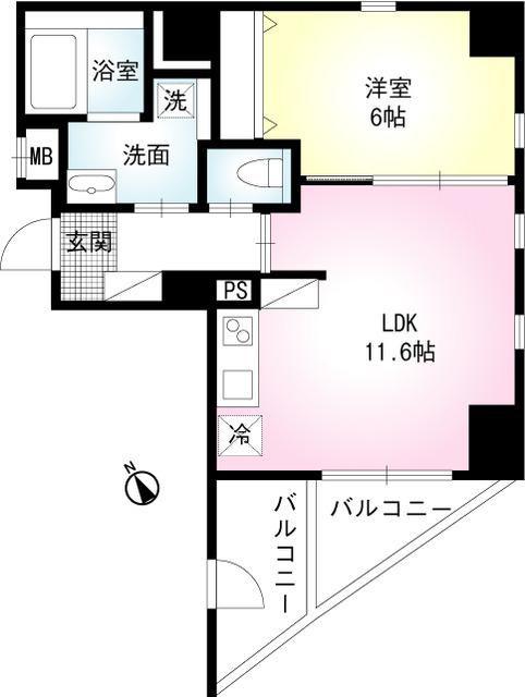 グレイシャスK鵠沼(1LDK/6階)の間取り写真