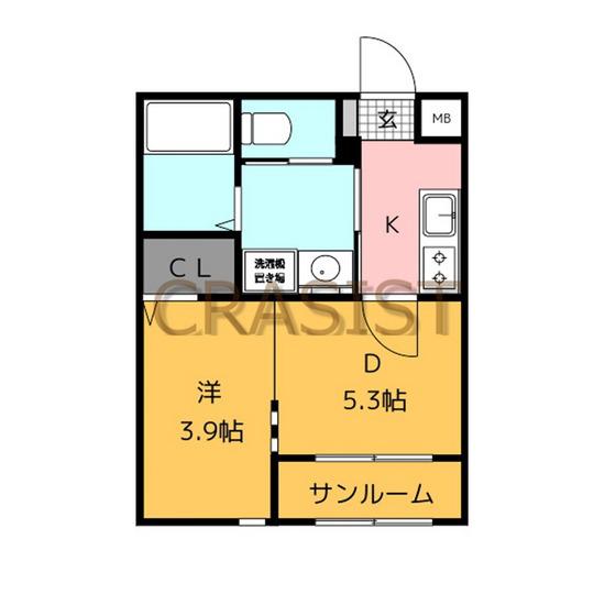 I・B・K 千代(1DK/1階)の間取り写真