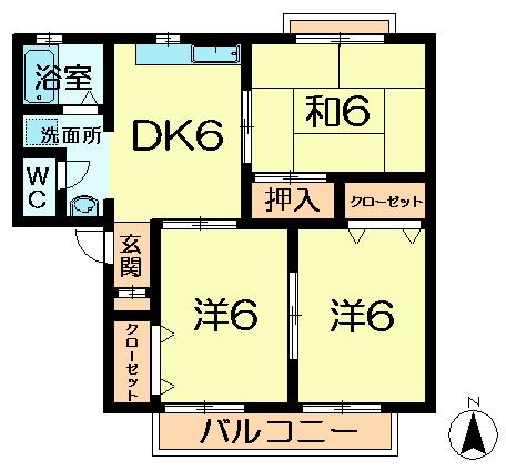 ヴィラージュN 2II(3DK/1階)の間取り写真