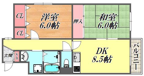 秀栄ハイツ武庫之荘(2DK/2階)の間取り写真