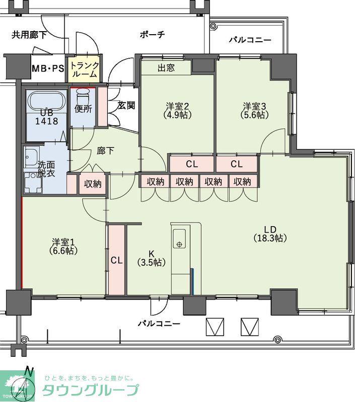 クラシオン小笹山手3番館(3LDK/8階)の間取り写真
