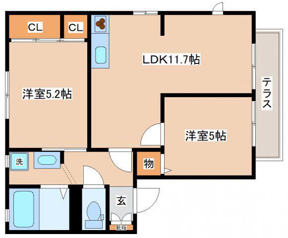 サンとざき(2LDK/1階)の間取り写真