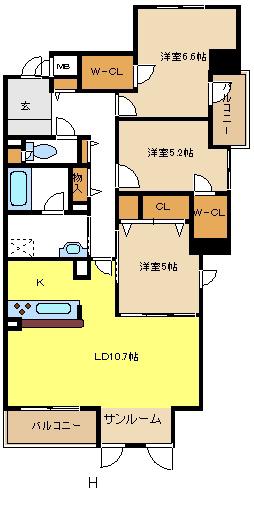 コルティーレ マルフク(3SLDK/5階)の間取り写真