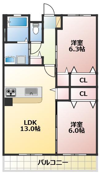 シオール参番館(2LDK/1階)の間取り写真