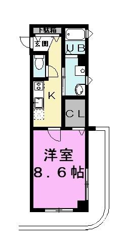グランディール新越谷(1K/2階)の間取り写真