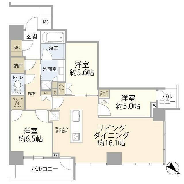リヴァリエC棟(3LDK/21階)の間取り写真