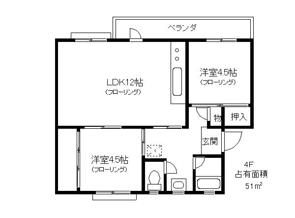 真砂1-11-12-403(2LDK/4階)の間取り写真