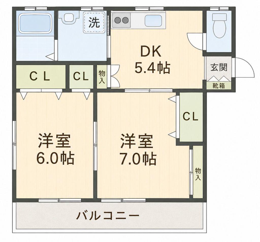 エスポワール(2DK/2階)の間取り写真