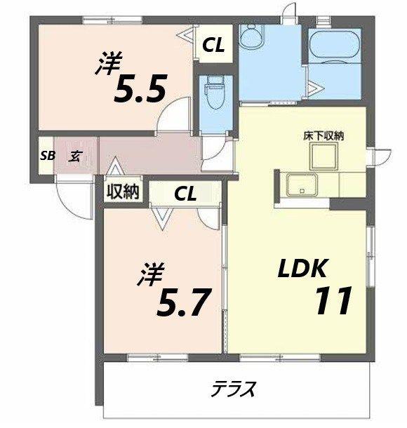 シャーメゾン白国(2LDK/2階)の間取り写真