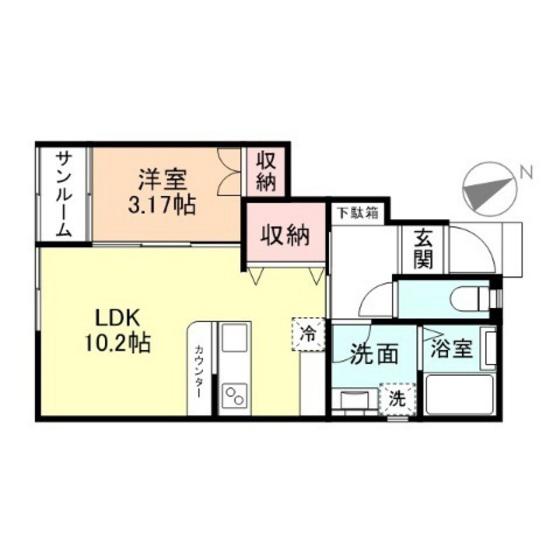 ル・アンジュ長江 A棟(1LDK/1階)の間取り写真