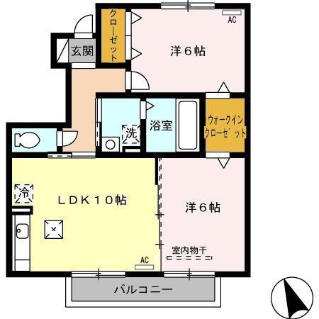 クレセント A(2LDK/1階)の間取り写真