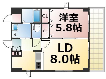 ラフィーネ今里(1LDK/6階)の間取り写真