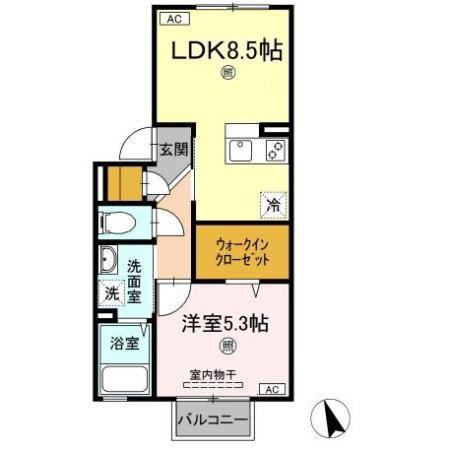 ポートY(1LDK/1階)の間取り写真