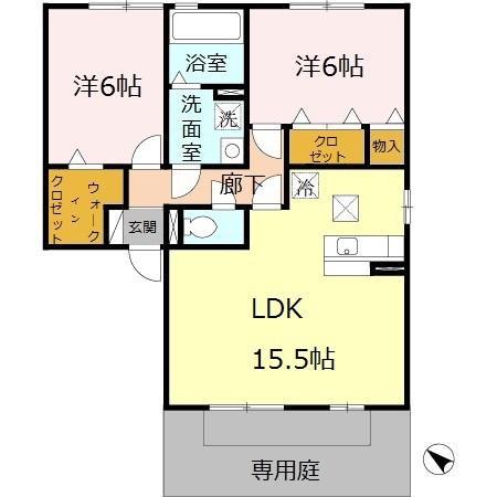 リジェールヒル(2LDK/1階)の間取り写真