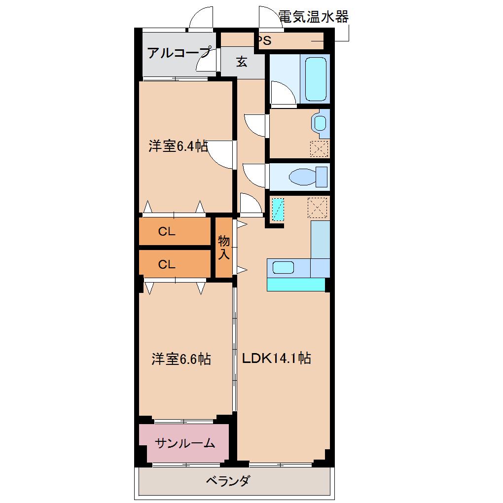 さくらいマンション青島B(2LDK/3階)の間取り写真