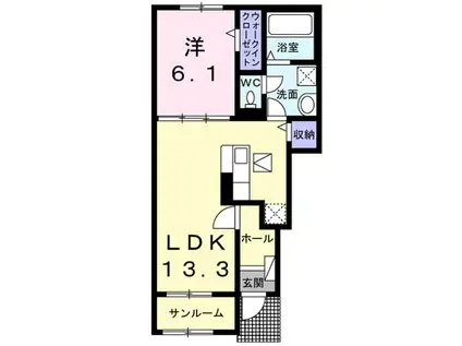 ランドールI(1LDK/1階)の間取り写真