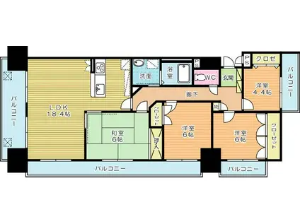 シャトレ大手町N棟(4LDK/3階)の間取り写真