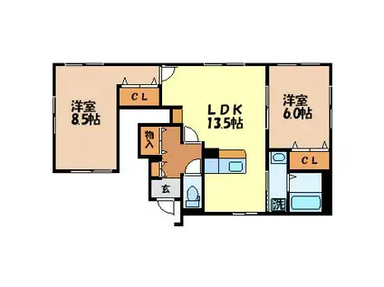 プランドールAOKI(2LDK/1階)の間取り写真