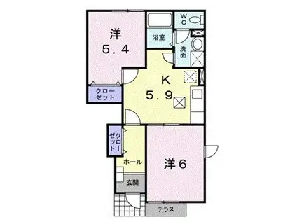 シェーネライツII(2DK/1階)の間取り写真