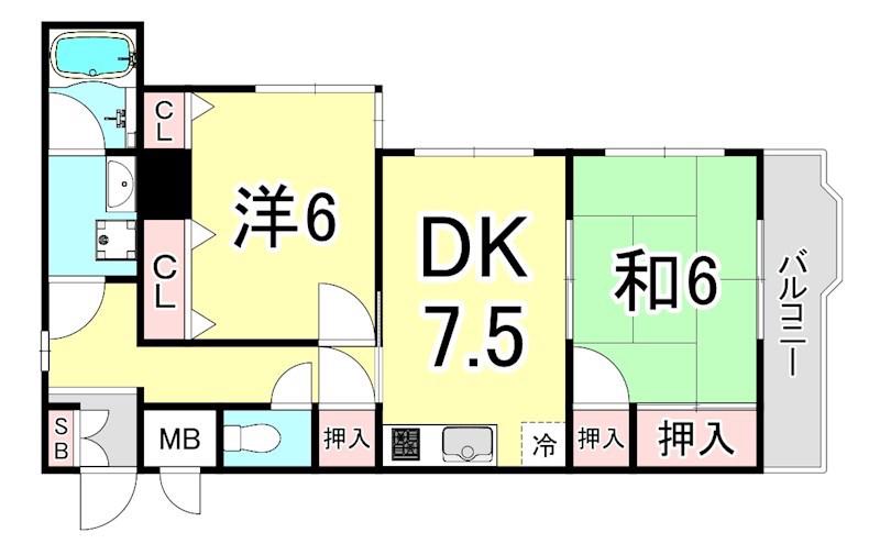 メゾン・ド・ノン(2DK/4階)の間取り写真