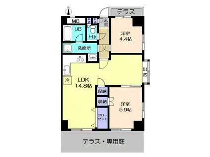 藤和シティコープ河辺II(2LDK/1階)の間取り写真