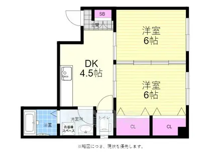 エオス竹屋町ビル(2DK/6階)の間取り写真