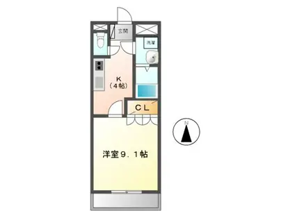 アシューレB(1K/1階)の間取り写真