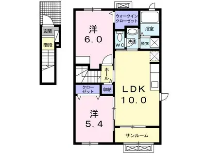 フラン・ソレイユB(2LDK/2階)の間取り写真