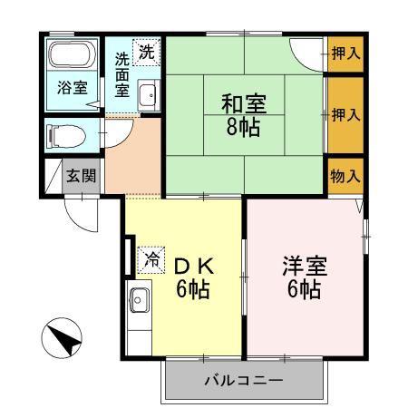 アップルガーデン(2DK/2階)の間取り写真