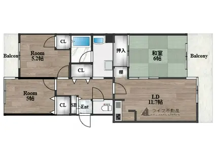 グランビュー山手(3LDK/3階)の間取り写真