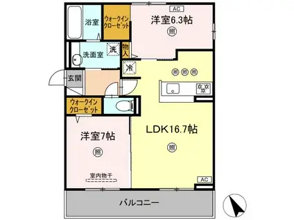 D-ROOM筥崎宮前(2LDK/3階)の間取り写真