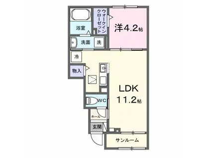 ロジュマン湖北台(1LDK/1階)の間取り写真