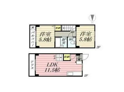 リッツコート(2LDK/1階)の間取り写真