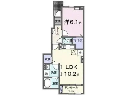 JR東北本線 槻木駅 徒歩36分 2階建 築2年(1LDK/1階)の間取り写真