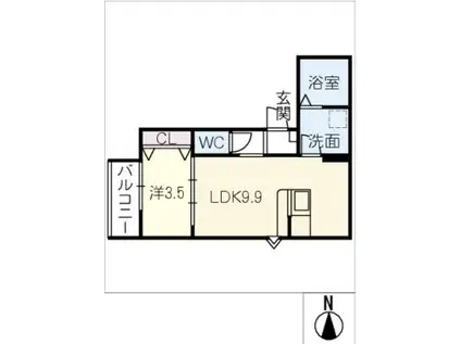 LECOCON岩倉V(1LDK/1階)の間取り写真